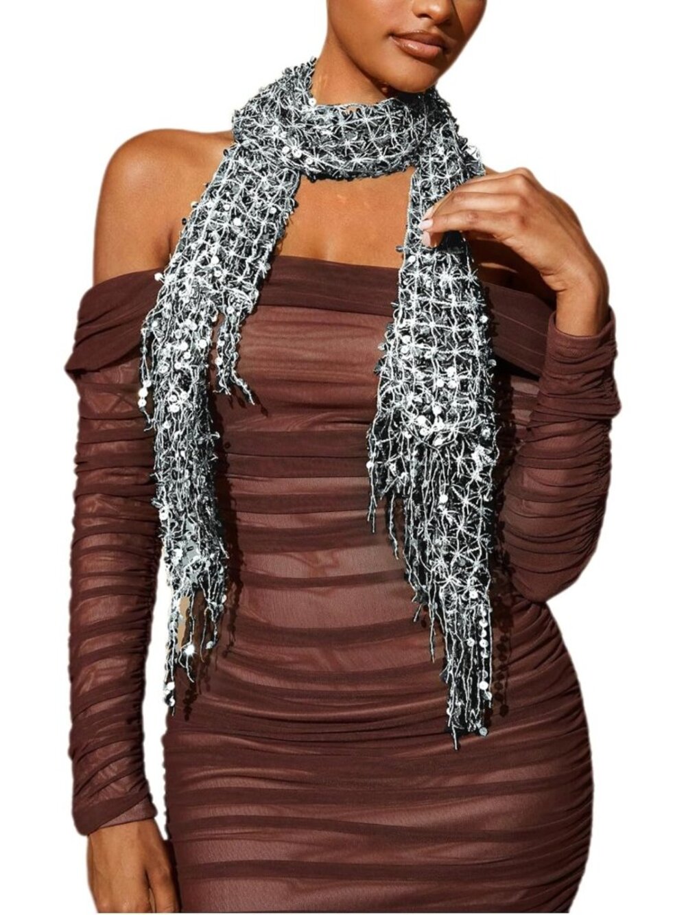 Sparkly Sequin Beaded Headscarf for Belly Dance, Glitter Neck Scarf Accessory
